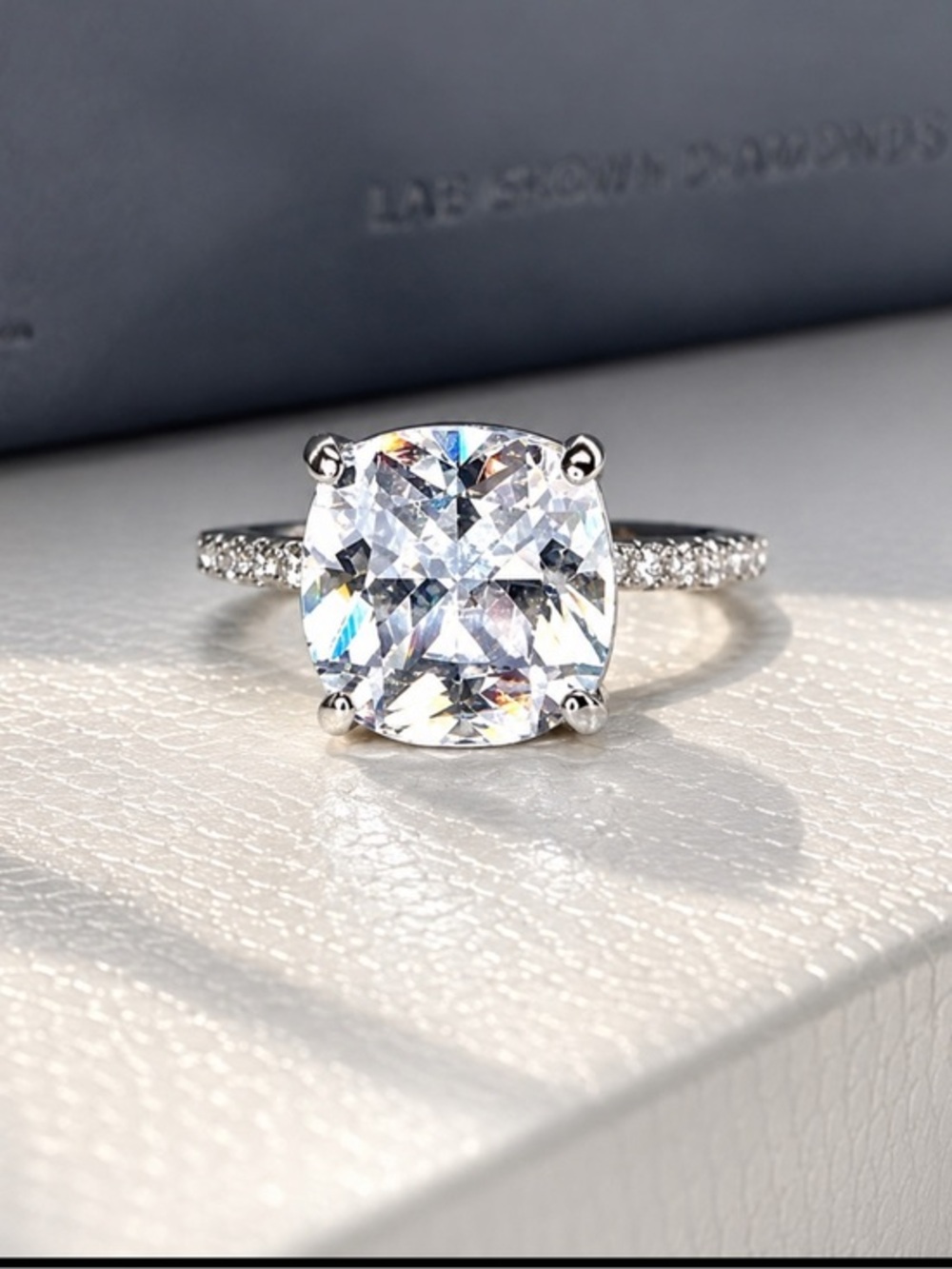 Luxury sparking Huge diamond 18k/  925 stamp Ring size 6 Asscher nwt